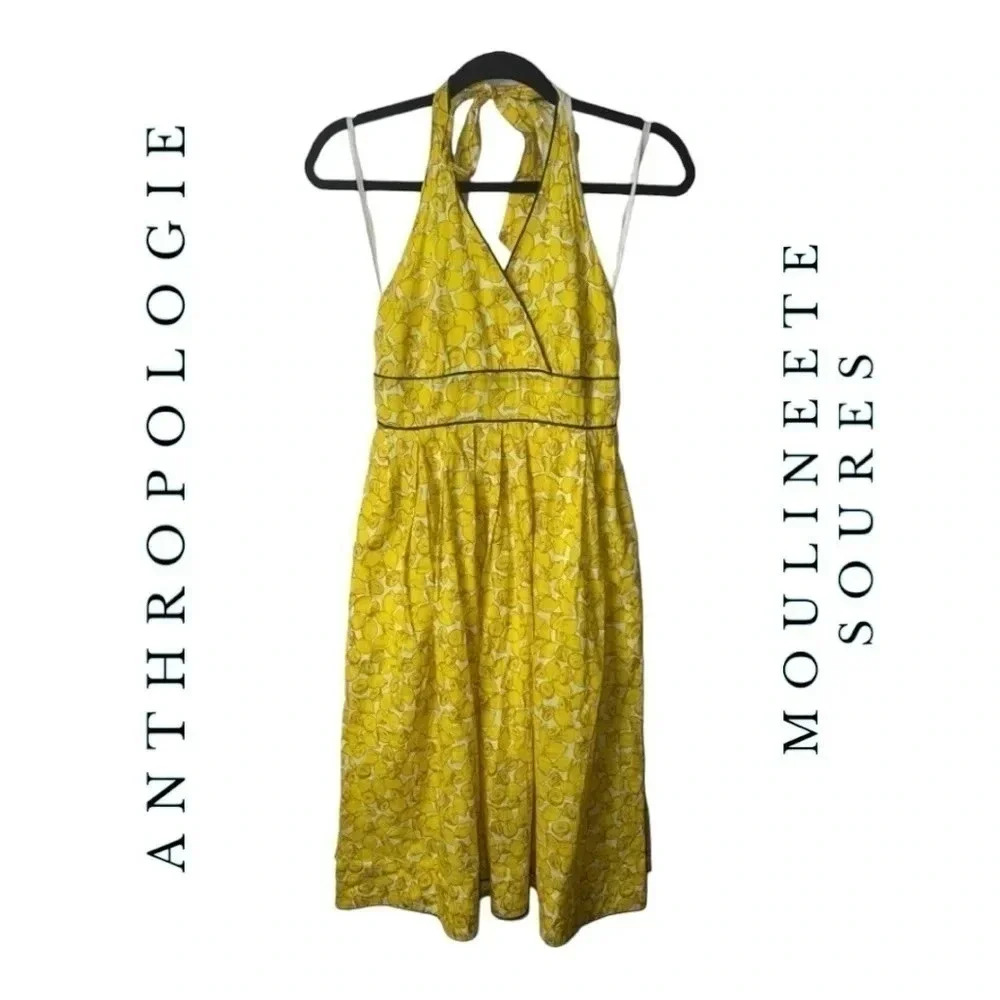 1016. ANTHROPOLOGIE MOULINEETE SOURES HALTER‎ DRESS SIZE 2 - Picture 2 of 13